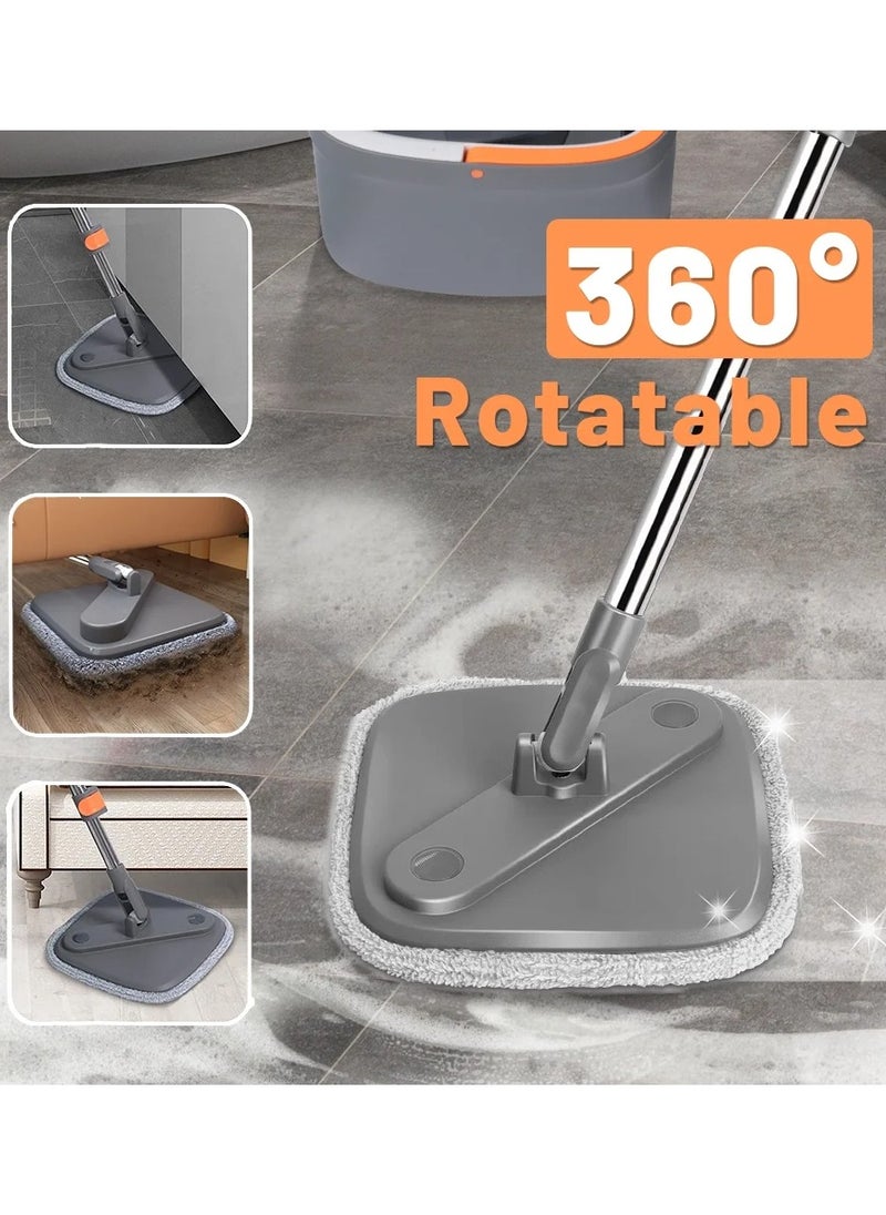 Upgraded Spin Mop and Bucket Set with Self-Separating Clean and Dirty Water System, 360° Rotating Square Microfiber Mop for Floor Cleaning, Includes 2 Washable & Reusable Pads, Ideal for All Floor Types