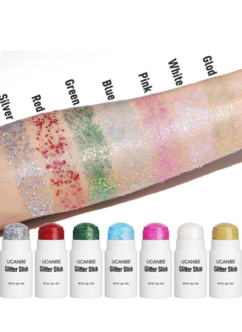 UCANBE White Body Glitter Stick for Singer Concerts Music Festivals, Face Glitter Makeup for Face Body Hair Eyes & Lips, Chunky Glitter Sparkling Mermaid Sequins for Women 1.2 oz