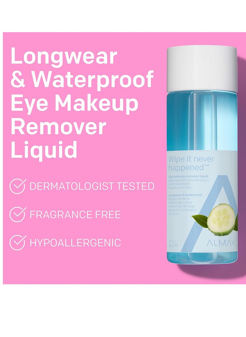 Almay Eye Makeup Remover Liquid, Longwear and Waterproof, Hypoallergenic, Cruelty Free, Ophthalmologist Tested, 4 Fl Oz (Pack of 1)