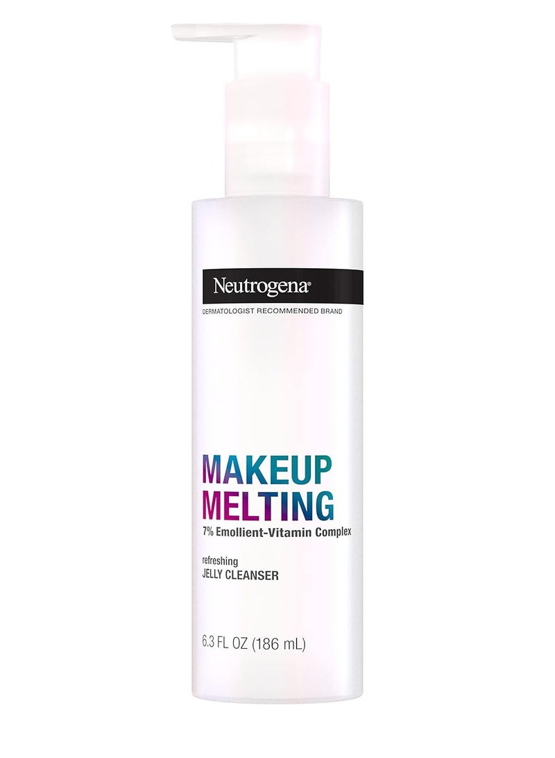 Neutrogena Makeup Melting Refreshing Jelly Cleanser, 7% Emollient-Vitamin Complex, Gentle Face & Eye Makeup Remover to Melt Stubborn Makeup, Cleanse & Condition Skin, Oil-Free, 6.3 fl. Oz