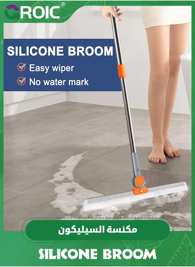 Rubber Squeegee Broom for Floor, Long Handle Window Squeegee, Silicone Pet Hair Remover,Magic Broom for Indoor Cleaning,Cleans glass, hair, fine dust, liquids, with 3 Replacing Rubber Strip