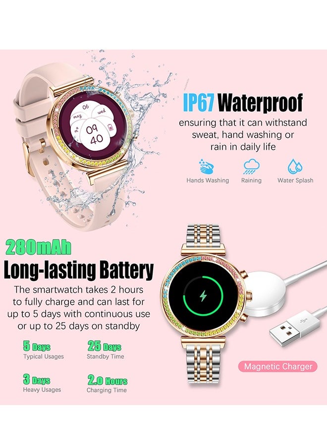 Women Bluetooth Smartwatch 1.27 Inch Full Screen Touch With Multiple Sports Modes And Multi Language Settings, Sports Sleep Heart Rate Monitoring Android 5.0 And IOS 8.0 Above Systems Universal RT i110 Silver Gold