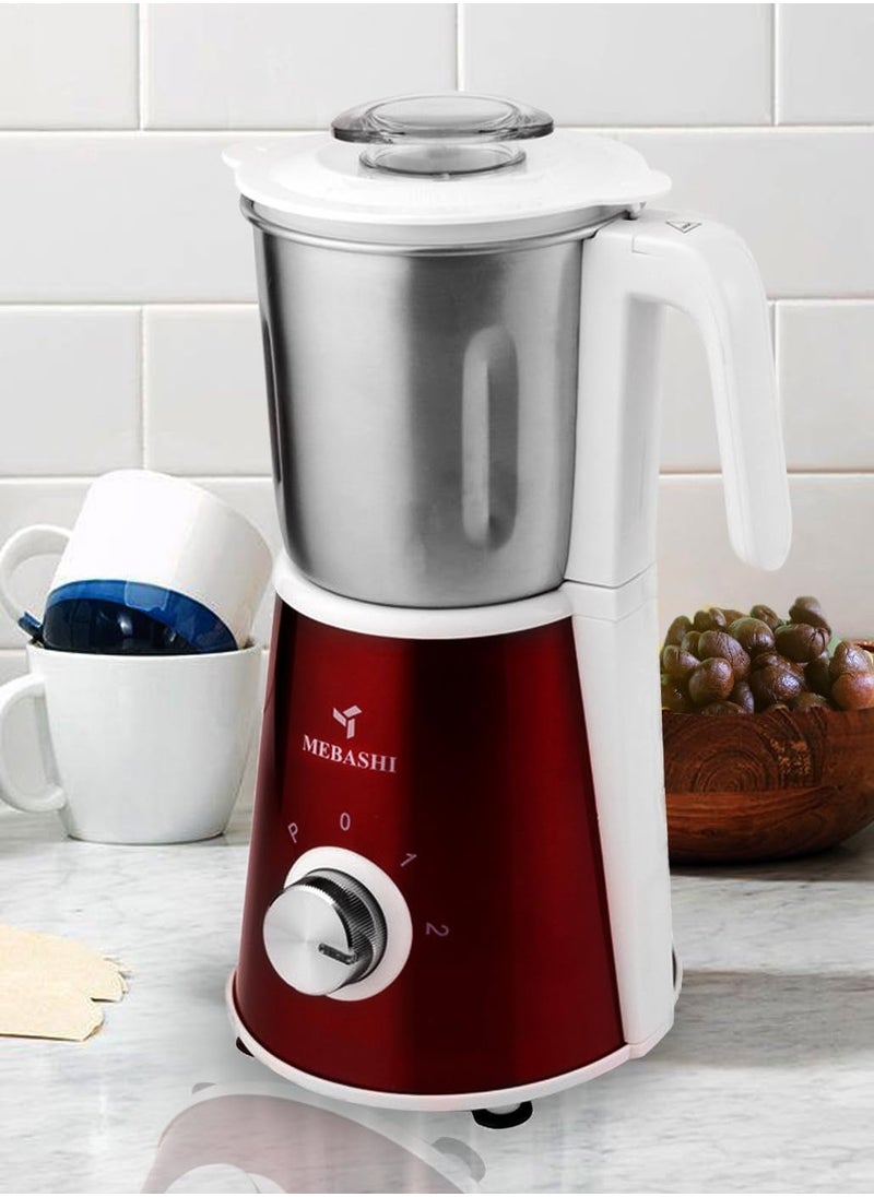 MEBASHI Coffee Grinder - 800ml, 400g, Stainless Steel Body, Powerful Motor, Red(ME-CG2285SR)(450W)