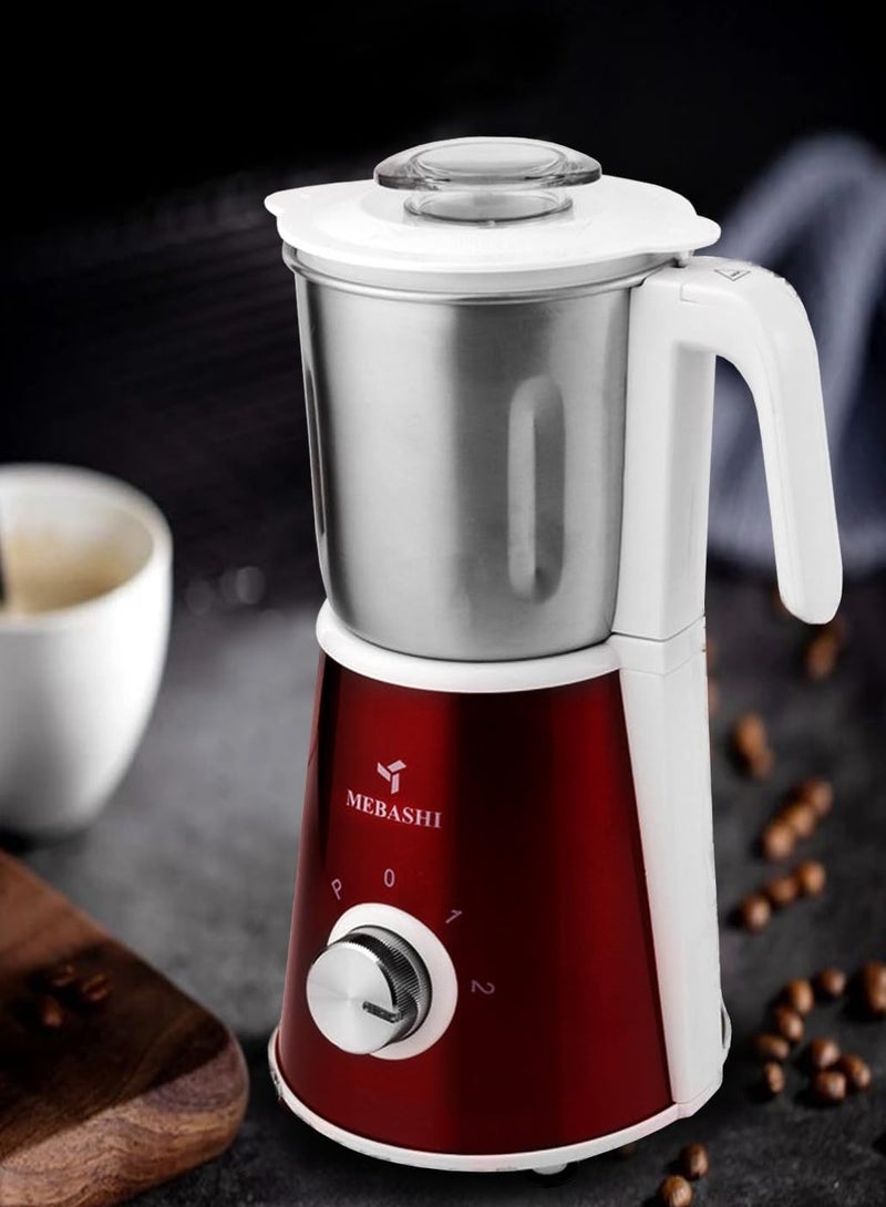 MEBASHI Coffee Grinder - 800ml, 400g, Stainless Steel Body, Powerful Motor, Red(ME-CG2285SR)(450W)