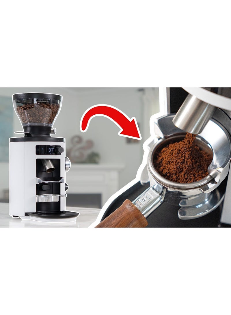 X54 Allrounder Home Electric Coffee Grinder, Easily Swappable Fronts for Espresso to Cold Brew, 54mm Flat Steel Burr With 1-2.8g of Coffee Grinding Capacity/sec, Multifunctional LED Display, App Connectivity through Wifi, 220-240 V, 50/60 Hz, 500g Bean Hopper - White