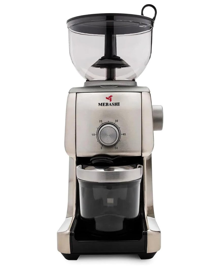 MEBASHI Stainless Steel Conical Burr Coffee Grinder | 16-Step Adjustable Grinding, 400g Capacity, Airtight Containers, and Direct Portafilter Grinding (ME-CG2290)(130W)