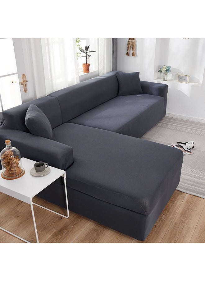 L-Shaped Sofa Slipcover Cover Stretch Fabric for Living Room Bedroom Home and Office 2Pcs 3 Seater Sofa Cover Grey 235x300cm