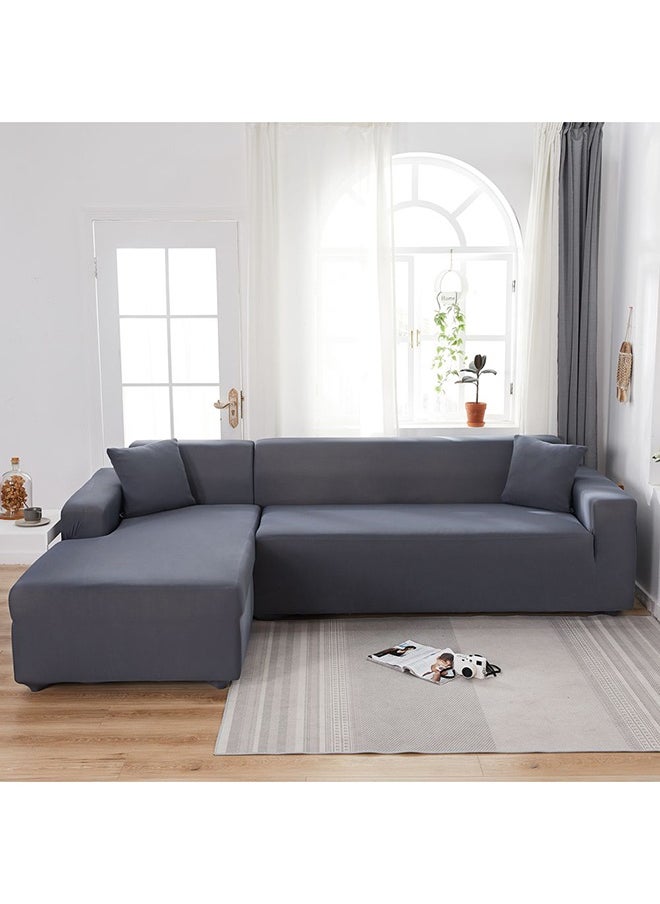 L-Shaped Sofa Slipcover Cover Stretch Fabric for Living Room Bedroom Home and Office 2Pcs 3 Seater Sofa Cover Grey 235x300cm