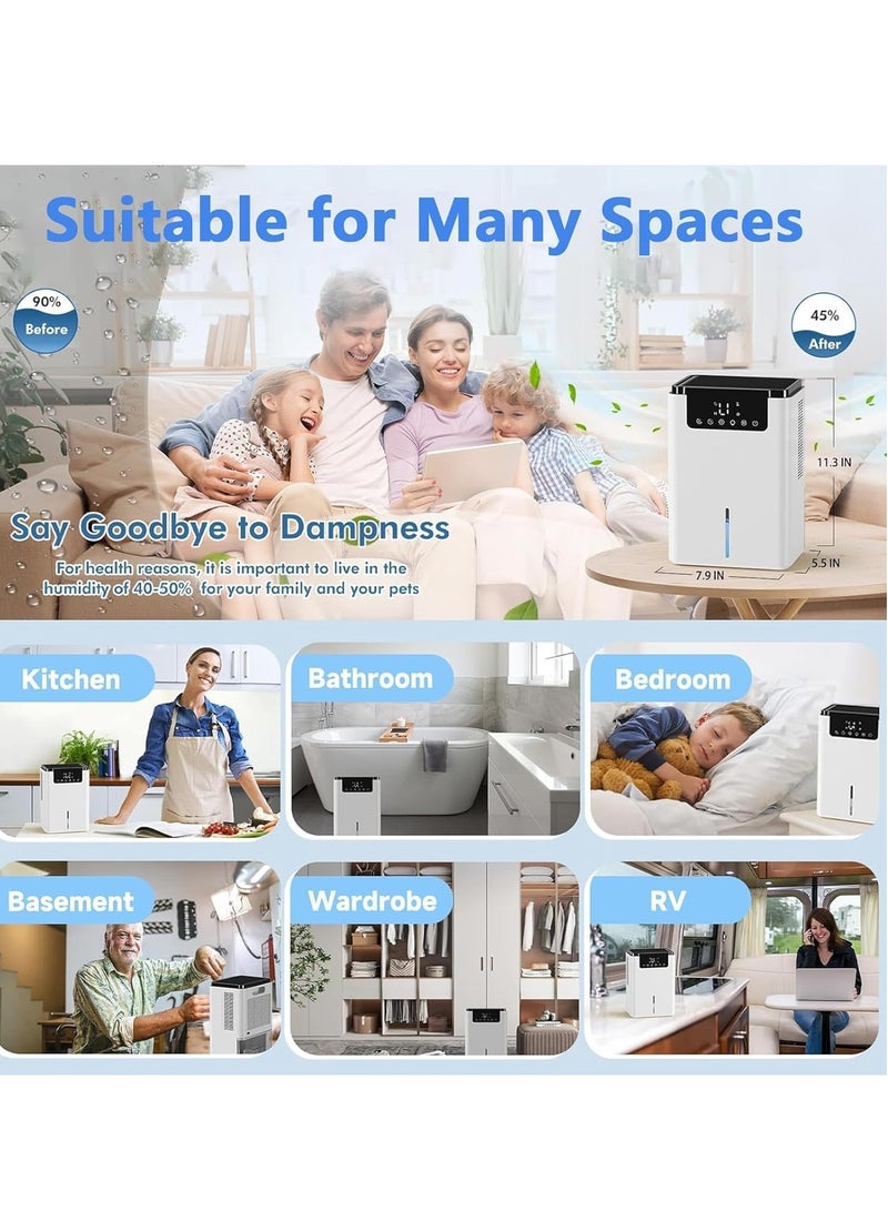 Dehumidifier with Digital Humidity Display, Sleep Mode, Continuous Drainage, Clothes Drying and Hours Timer, 2.5L Water Tank, Child Lock - Home and Bathroom Mildew Remover and hygroscopic agent