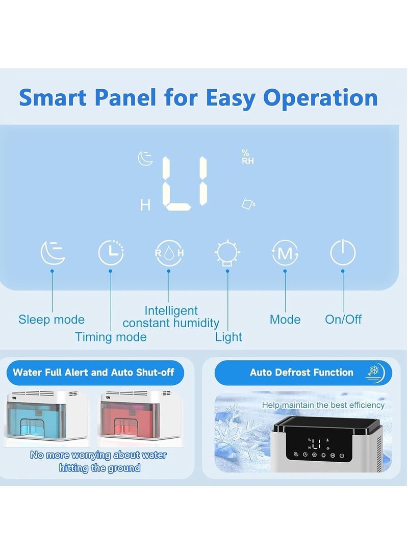 Dehumidifier with Digital Humidity Display, Sleep Mode, Continuous Drainage, Clothes Drying and Hours Timer, 2.5L Water Tank, Child Lock - Home and Bathroom Mildew Remover and hygroscopic agent