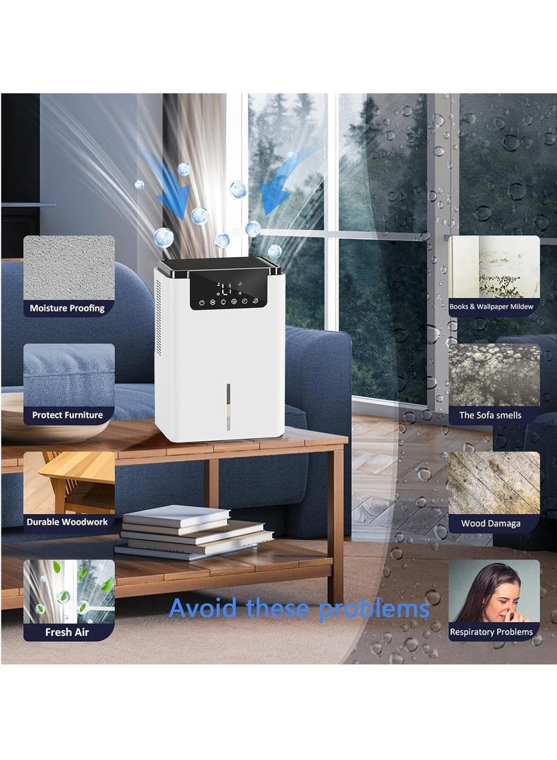 Dehumidifier with Digital Humidity Display, Sleep Mode, Continuous Drainage, Clothes Drying and Hours Timer, 2.5L Water Tank, Child Lock - Home and Bathroom Mildew Remover and hygroscopic agent