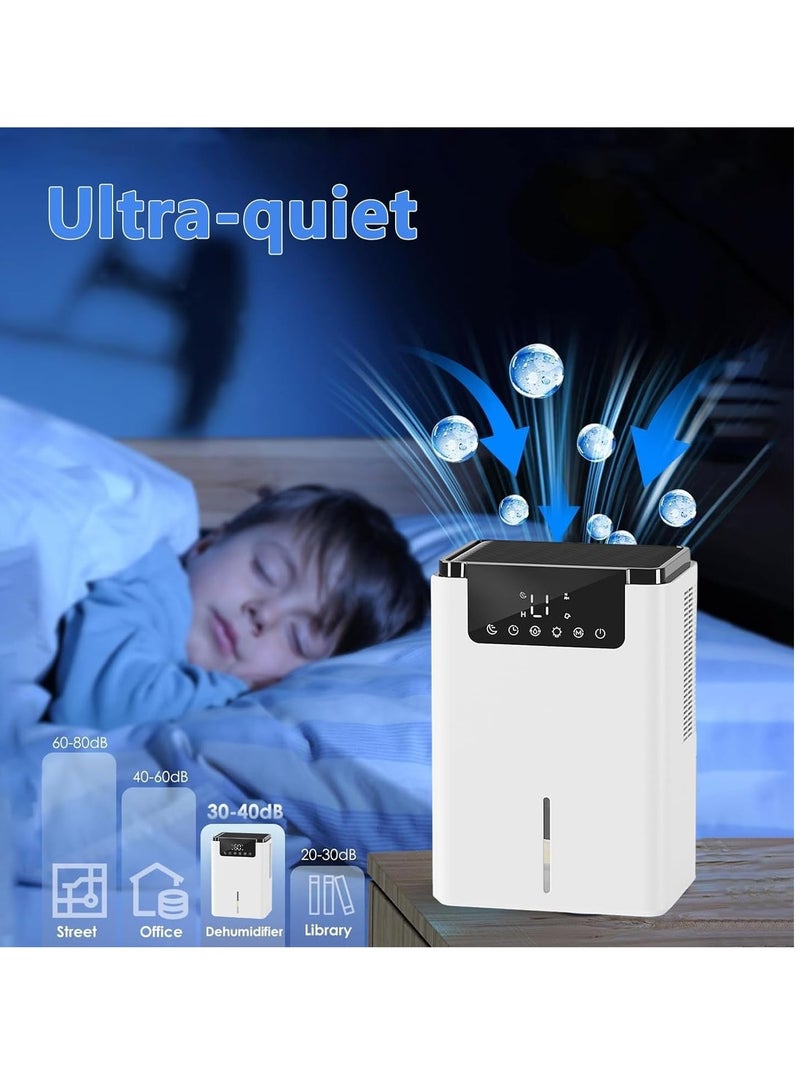 Dehumidifier with Digital Humidity Display, Sleep Mode, Continuous Drainage, Clothes Drying and Hours Timer, 2.5L Water Tank, Child Lock - Home and Bathroom Mildew Remover and hygroscopic agent