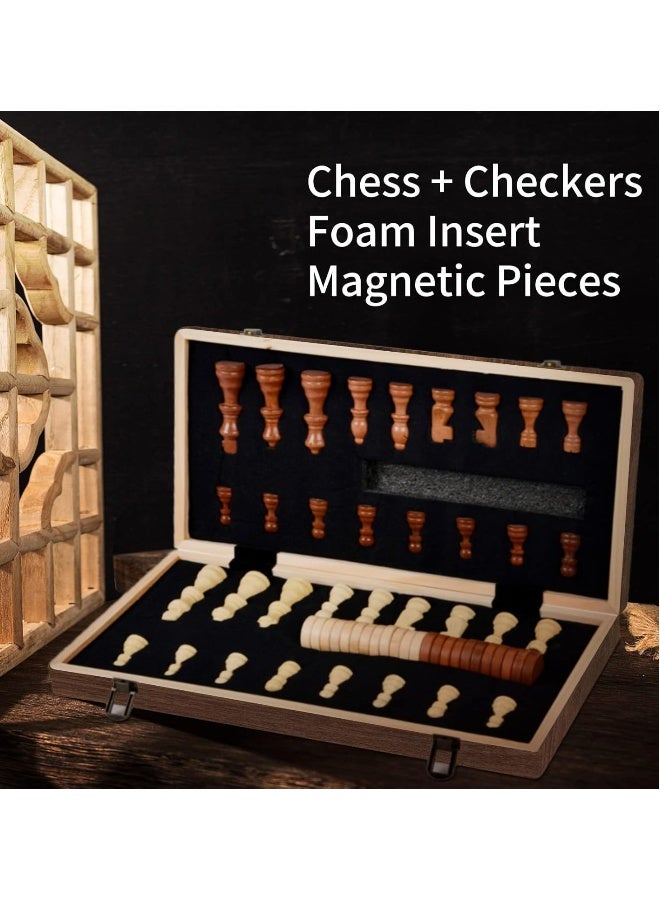 Chess Sets,15 Inch Magnetic Wooden Chess Set, Board Game for Adults and Kids, with 24 Checkers Pieces Extra & 2 Extra Queens,Portable Travel Chess Board Game Sets (39×39 cm)