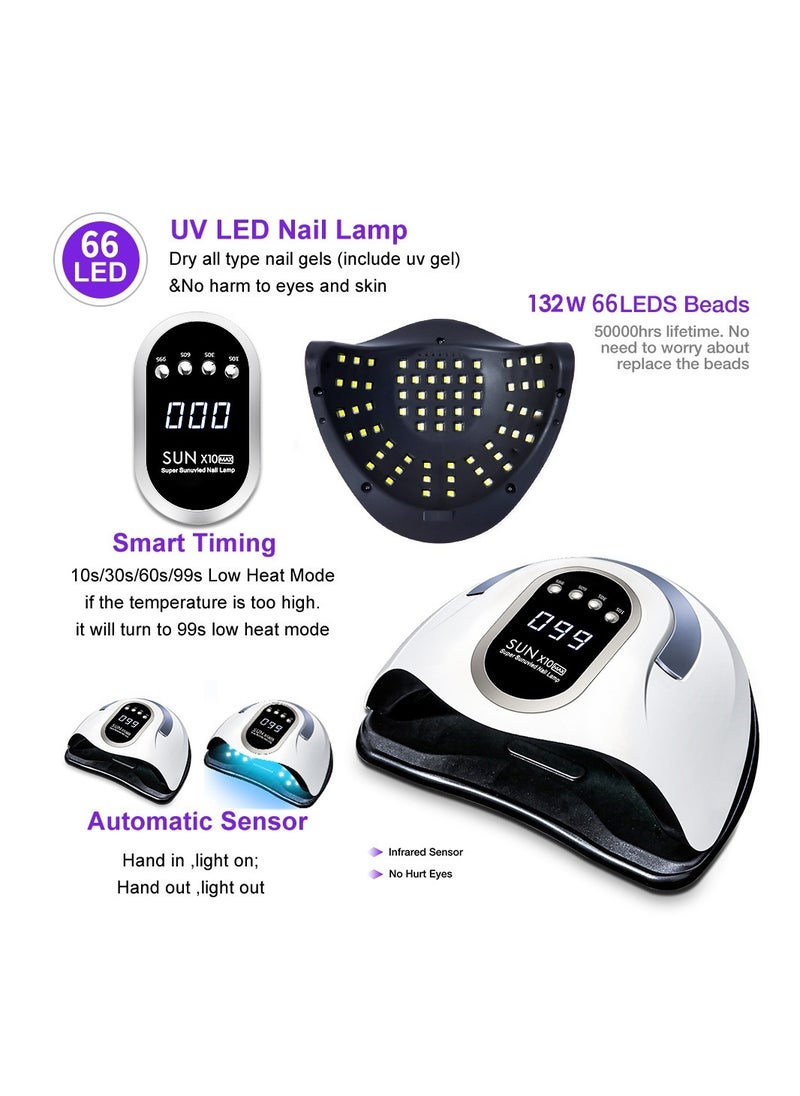 280W UV LED Nail Lamp, Fast Nail Curing Lamps for Home & Salon, 66 Beads Dryer for Gel Polish with Automatic Sensor/4 Timer Setting, Handle Professional Art Tools