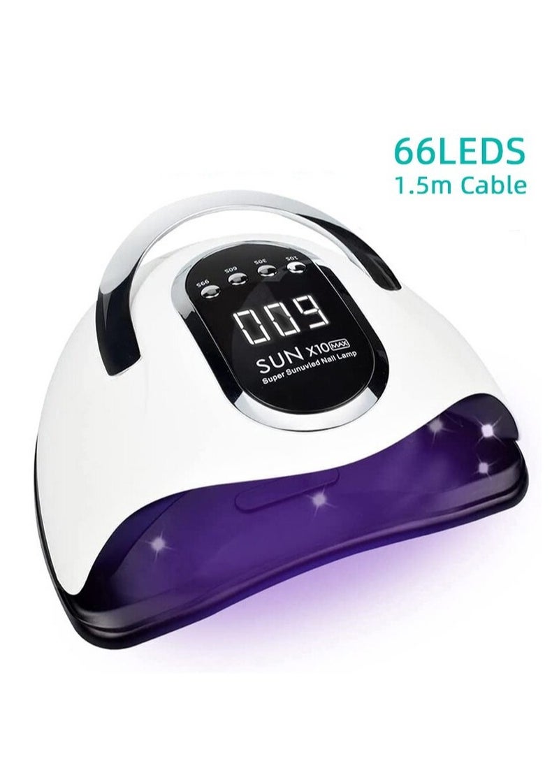 280W UV LED Nail Lamp, Fast Nail Curing Lamps for Home & Salon, 66 Beads Dryer for Gel Polish with Automatic Sensor/4 Timer Setting, Handle Professional Art Tools