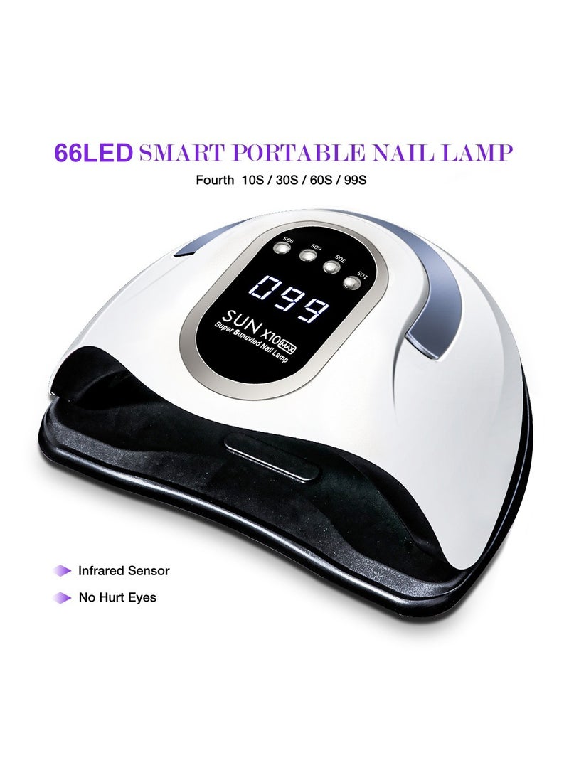 280W UV LED Nail Lamp, Fast Nail Curing Lamps for Home & Salon, 66 Beads Dryer for Gel Polish with Automatic Sensor/4 Timer Setting, Handle Professional Art Tools