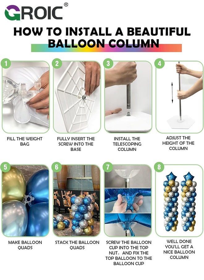 2PCS Balloon Column Stand Kit Set,Ajustable Balloon Column Kits and 152 Pcs Balloons,Adjustable Metal Balloon Tower,Party Decoration,Balloon Centerpiece for Table and Balloon Column Stand for Floor