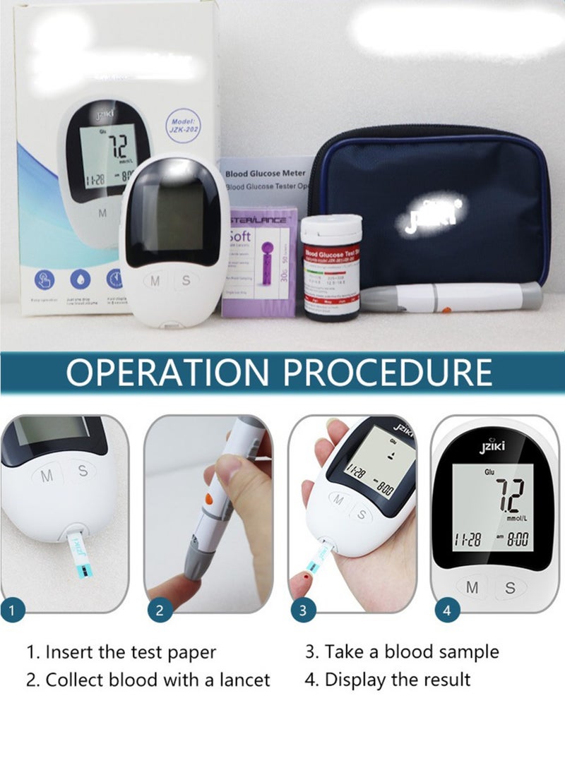 Portable Blood Glucose Test Kit，1 Blood Collection Device, 50 Test Strips and 50 Blood Needles