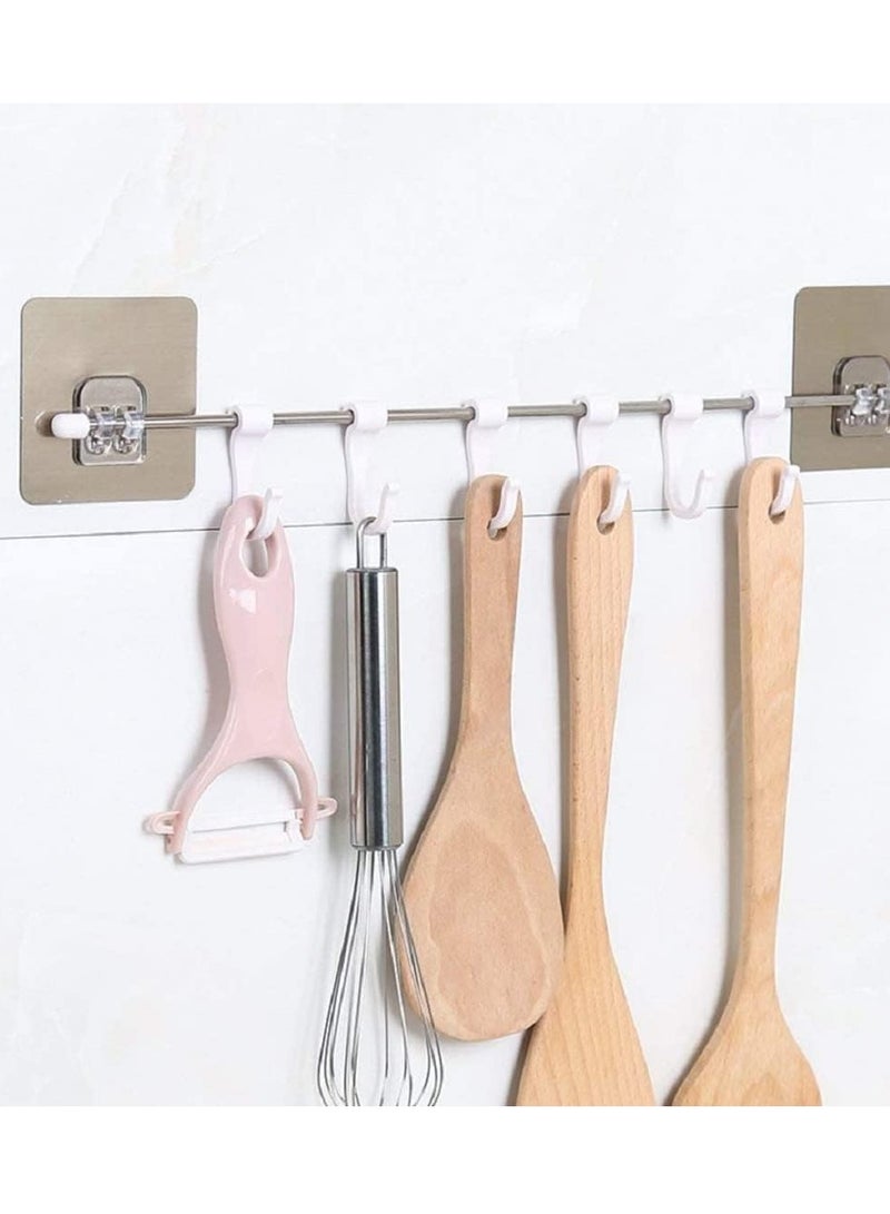 Premium Self Adhesive Kitchen Accessories Items Organizer Rack Stand, Wall Hanging Hooks Strong Without Drilling/Bathroom Door Cloth Hanger (9 Hooks), Stainless Steel