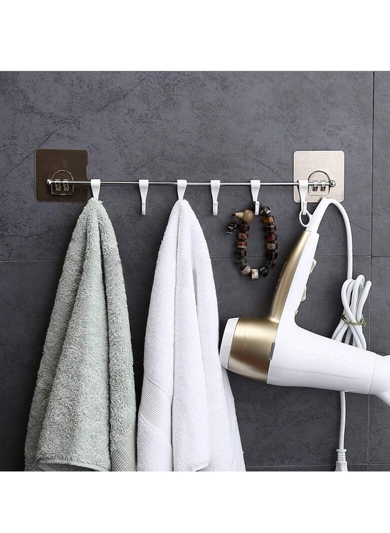 Premium Self Adhesive Kitchen Accessories Items Organizer Rack Stand, Wall Hanging Hooks Strong Without Drilling/Bathroom Door Cloth Hanger (9 Hooks), Stainless Steel