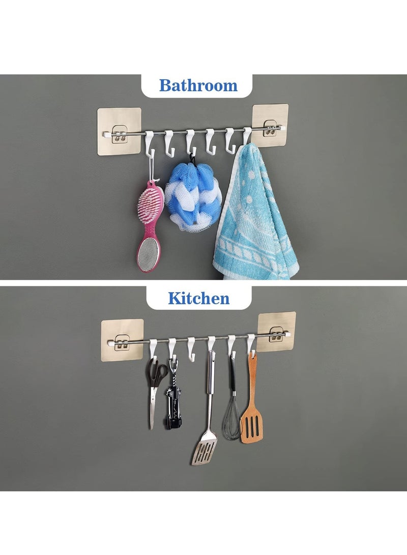 Premium Self Adhesive Kitchen Accessories Items Organizer Rack Stand, Wall Hanging Hooks Strong Without Drilling/Bathroom Door Cloth Hanger (9 Hooks), Stainless Steel