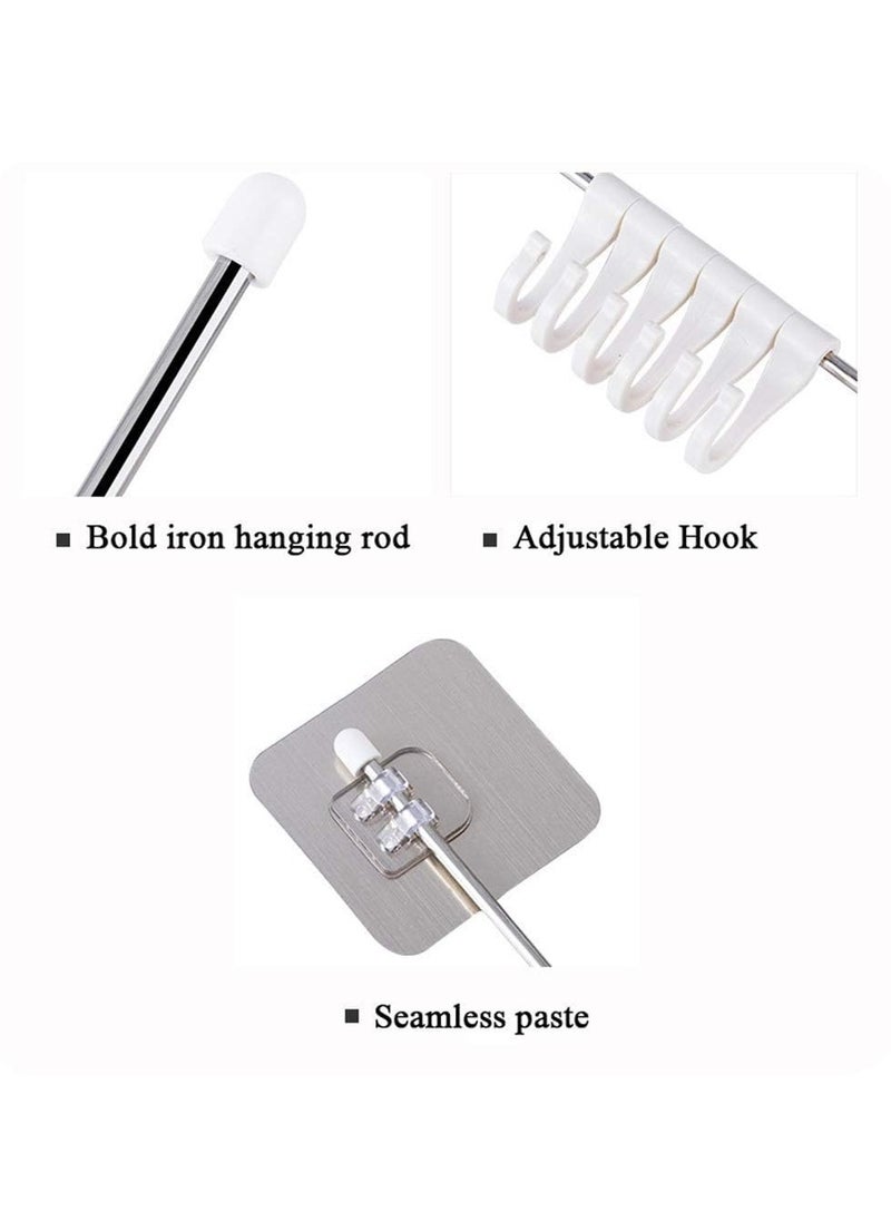 Premium Self Adhesive Kitchen Accessories Items Organizer Rack Stand, Wall Hanging Hooks Strong Without Drilling/Bathroom Door Cloth Hanger (9 Hooks), Stainless Steel
