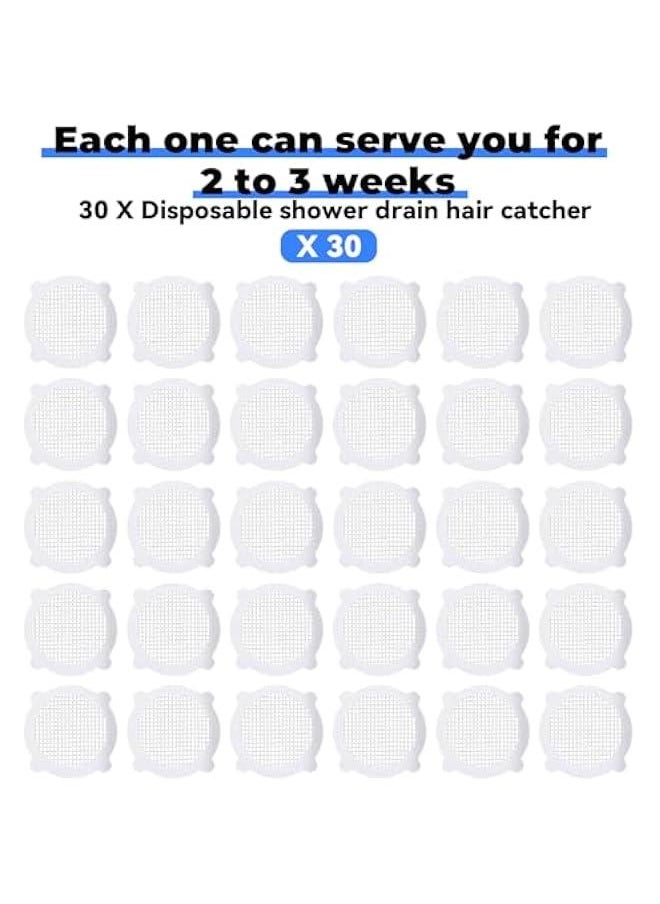 30pcs Shower Drain Hair Catcher Stickers, Disposable Floor Drain Mesh Stickers Shower Drain Cover Filter Patches Stickers for Bath Kitchen Sink Bathtub Bathroom Laundry(3.93×3.42Inch)