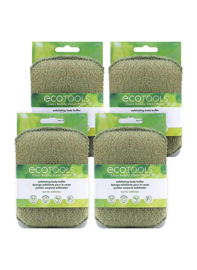 Exfoliating Body Buffer, for Body Cleansing, Designed with Strap, Sustainable and Vegan Body Scrubber, 4 Count