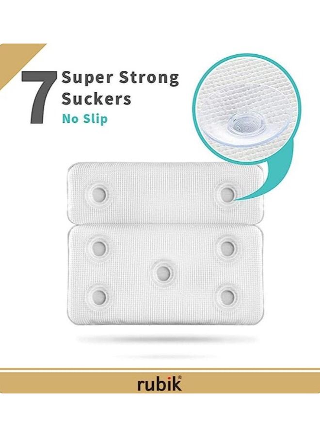 Non Slip Bath Pillow Waterproof with 7 Strong Suction Cups for Neck Rest, Shoulder and Back Support Fits Any bathtub, White