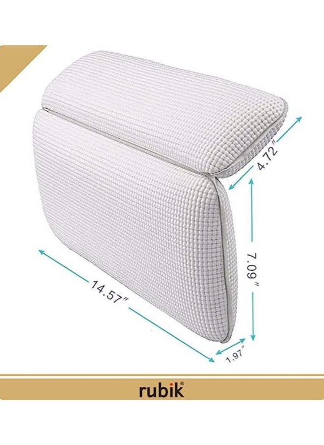 Non Slip Bath Pillow Waterproof with 7 Strong Suction Cups for Neck Rest, Shoulder and Back Support Fits Any bathtub, White