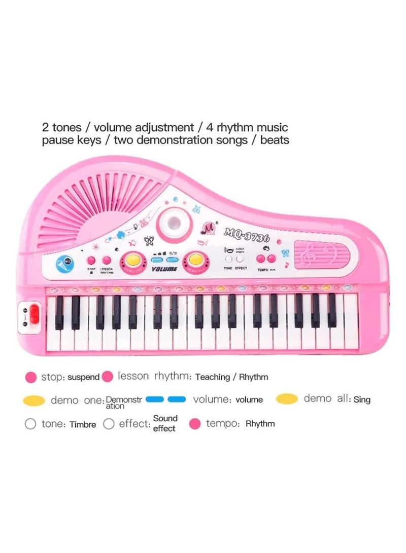 37 Key Kids Piano Keyboard, Electronic Digital Piano Musical Instrument Kit with Microphone, Battery powered