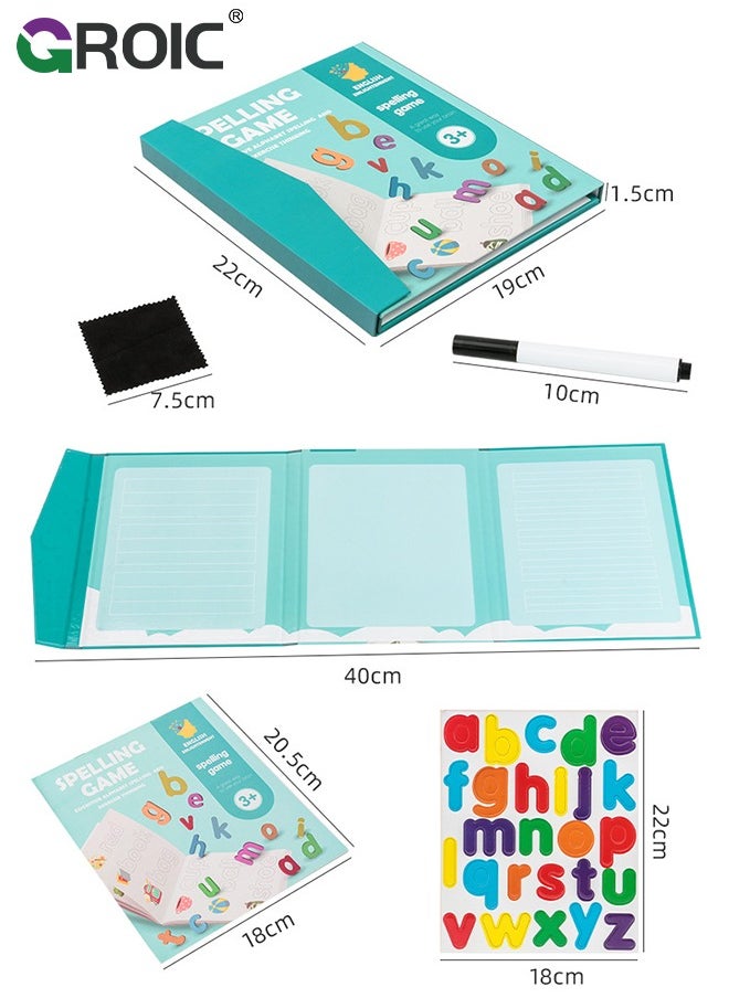 Magnetic Spelling Words Game Book - Matching Alphabet Letters Toy for Preschool, Kindergarten, Boys, Girls Educational Learning to Read Spell Write and Erase for 3 4 5 Years Old