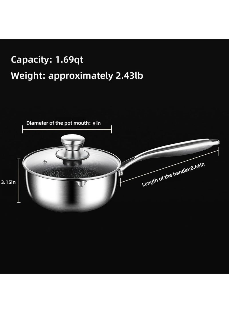 Hybrid Stainless Steel Sauce Pan Sauce Pot, With Lid, Nonstick Honeycomb Induction Saucier Pot Cookware 2.2L