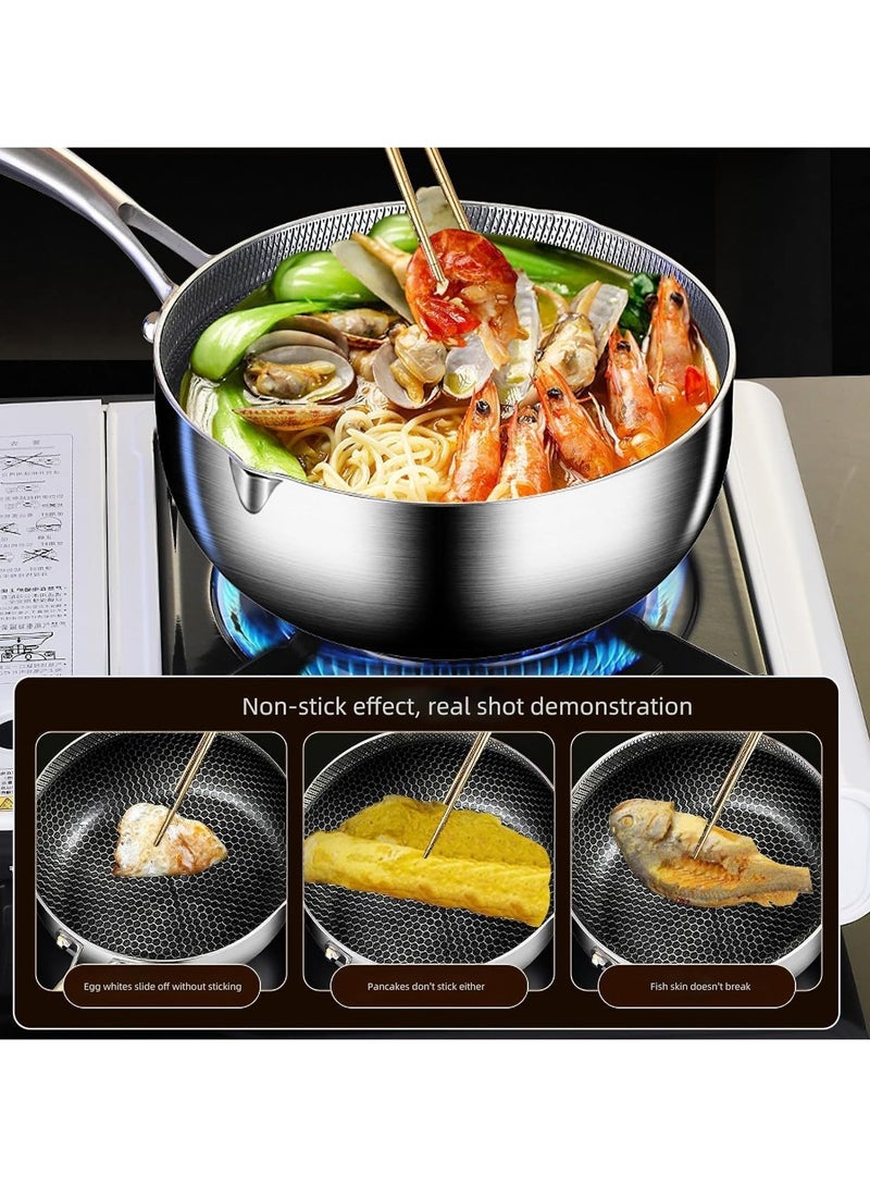 Hybrid Stainless Steel Sauce Pan Sauce Pot, With Lid, Nonstick Honeycomb Induction Saucier Pot Cookware 2.2L