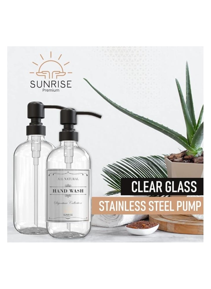 Sunrise Premium 2 Pack Clear Glass Soap Dispenser 16 OZ with Matte Black