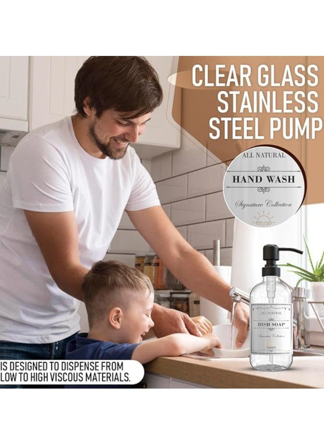 Sunrise Premium 2 Pack Clear Glass Soap Dispenser 16 OZ with Matte Black