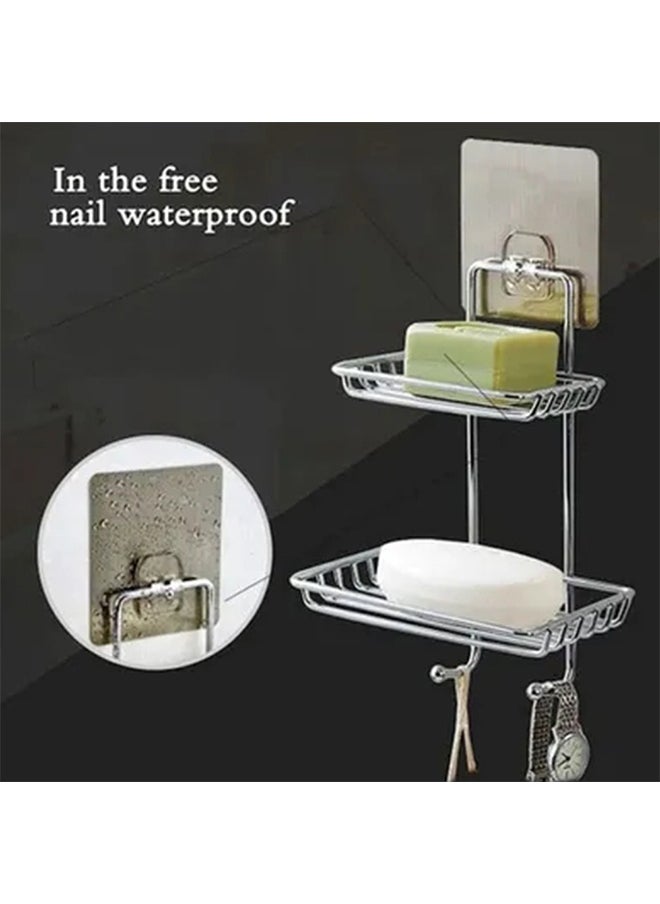 2 Tier Storage Rack Soap Dish Silver 14.2x26.5x10cm