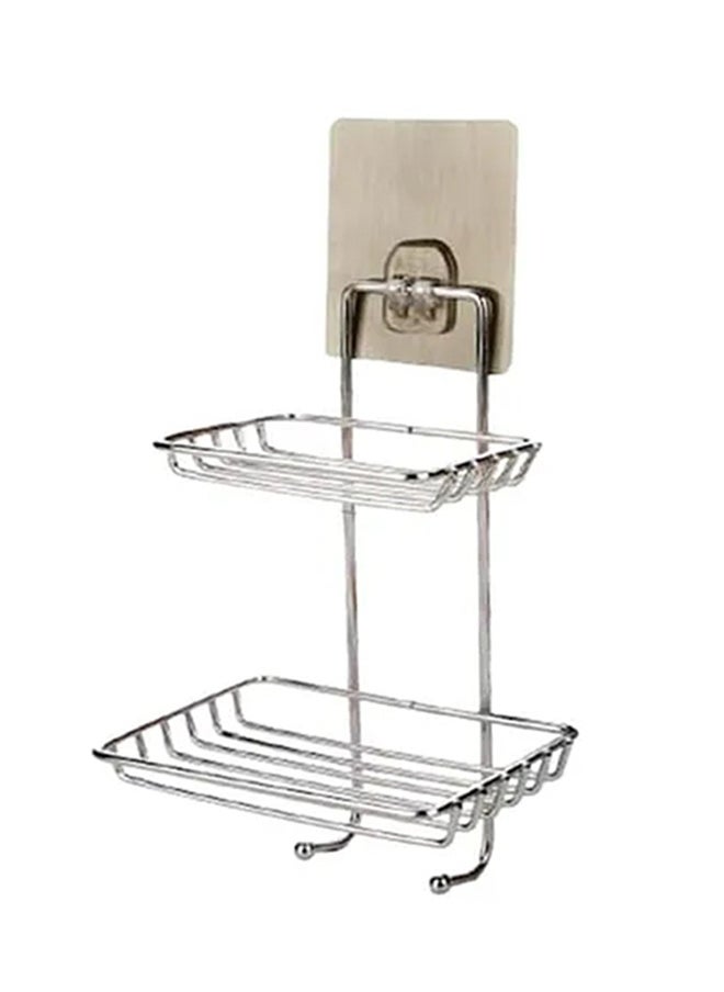 2 Tier Storage Rack Soap Dish Silver 14.2x26.5x10cm