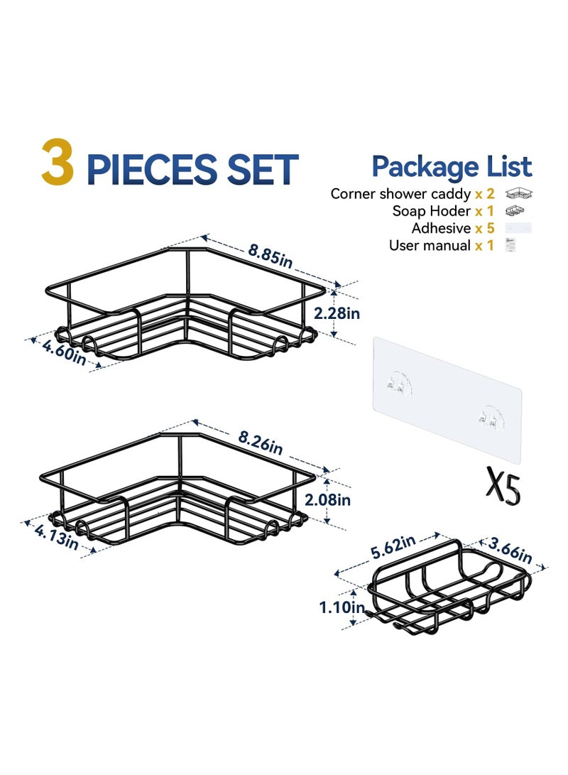 Shower Shelf 3 Pack No Drilling Rustproof Bathroom Organizer Shelves for Inside Shower Rack (Matte Black)