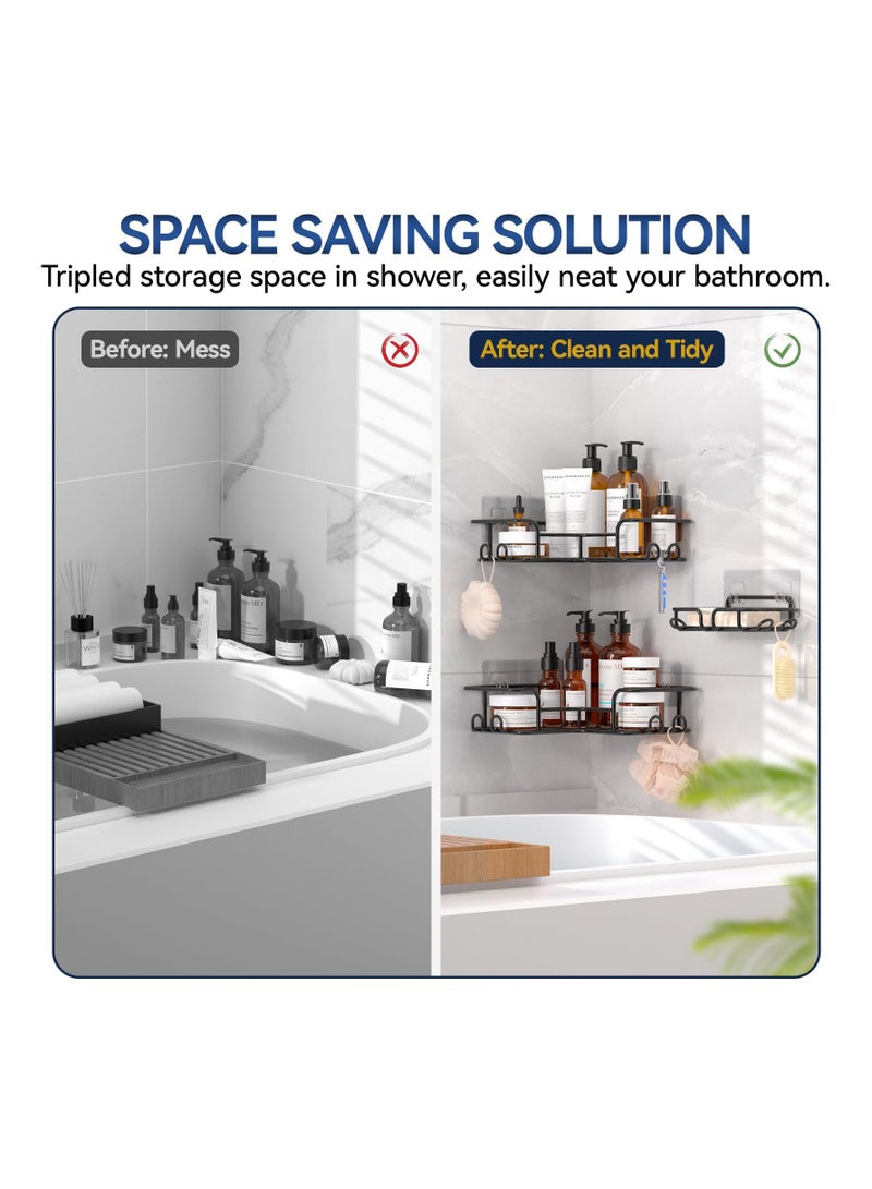 Shower Shelf 3 Pack No Drilling Rustproof Bathroom Organizer Shelves for Inside Shower Rack (Matte Black)