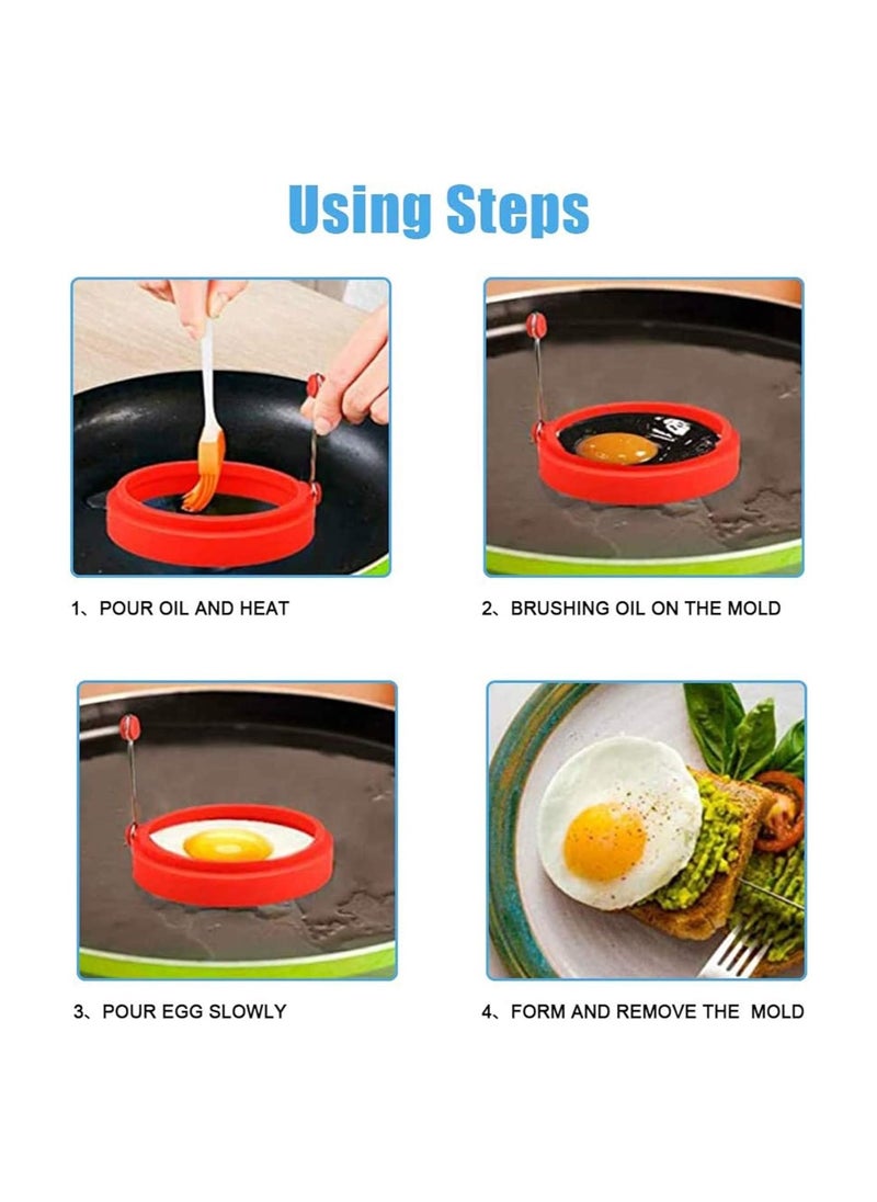 Egg Ring, Fried Egg Mold, DELFINO Egg Separator, Reusable Cooking Rings, Silicone Non-Stick Egg Shaper Ring with Egg and Pancake Non Stick Cooking Tool, Kitchen Cooking Tools (4 Pcs)