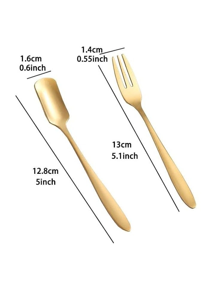 Dessert Forks Spoon Set, Gold 20 Forks & 20 Spoons for Tea Coffee, Salad Fruit Forks Seafood Forks Food Server Set