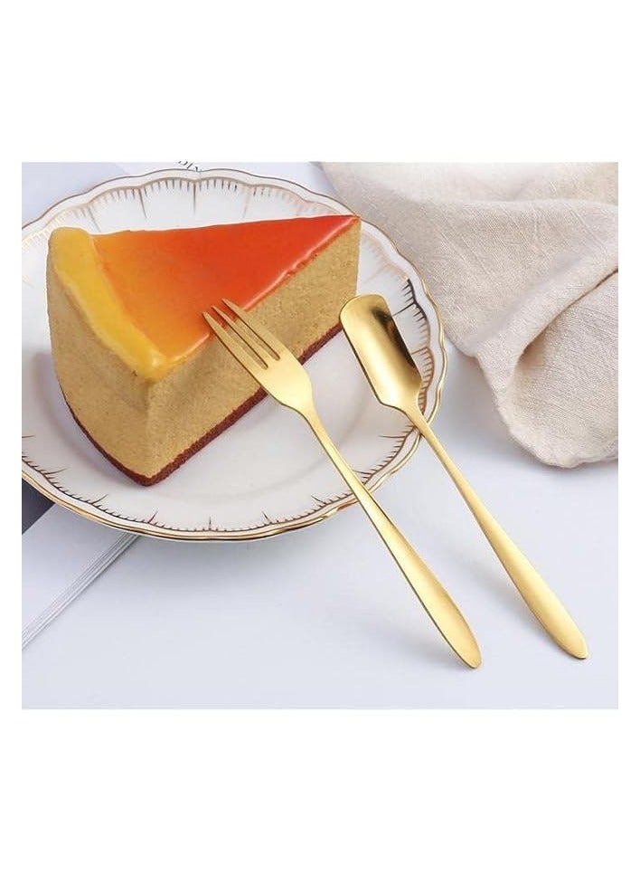 Dessert Forks Spoon Set, Gold 20 Forks & 20 Spoons for Tea Coffee, Salad Fruit Forks Seafood Forks Food Server Set