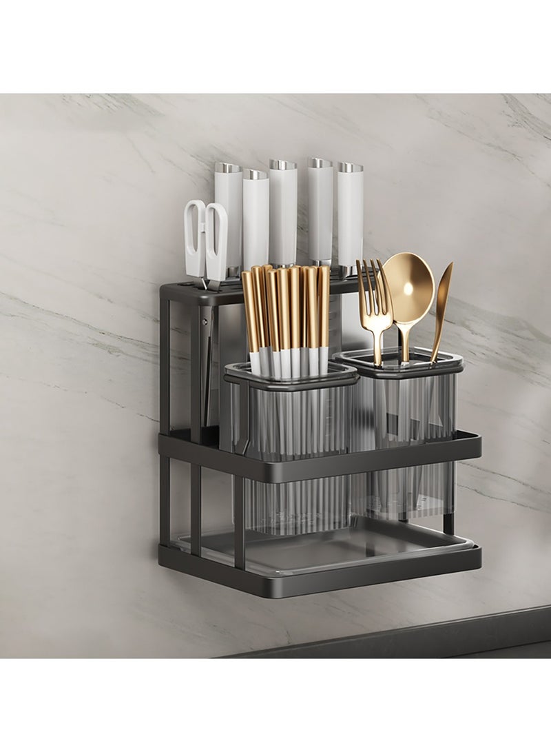 Cutlery Holder, Metal Flatware Organizer, Spoon Knives Fork holder, Utensils Organizer, Kitchen Organizer for Countertop, Self-Adhesive Wall-Mounted Cutlery Organizer.