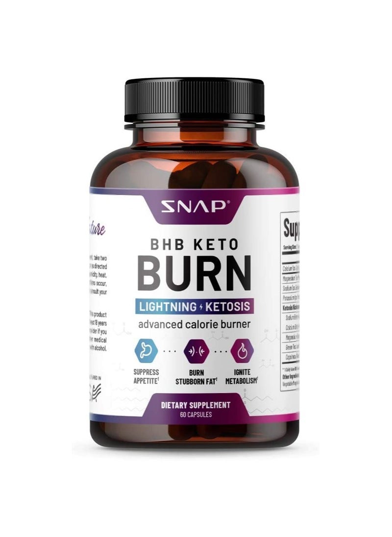 Keto Burn Advanced Calories Burner, Lightning & Ketosis Dietary Supplement - 60 Capsules