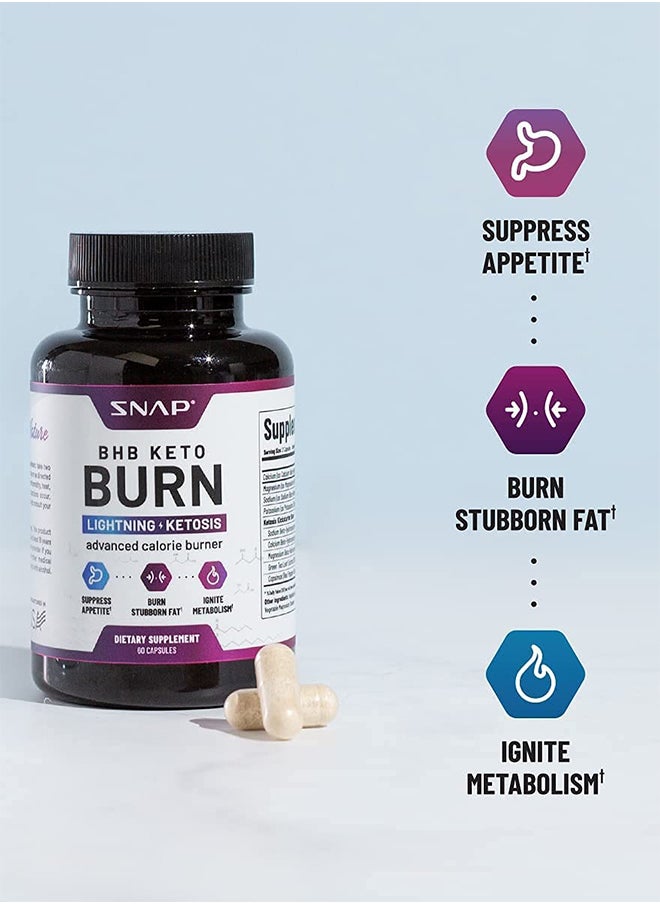 Keto Burn Advanced Calories Burner, Lightning & Ketosis Dietary Supplement - 60 Capsules