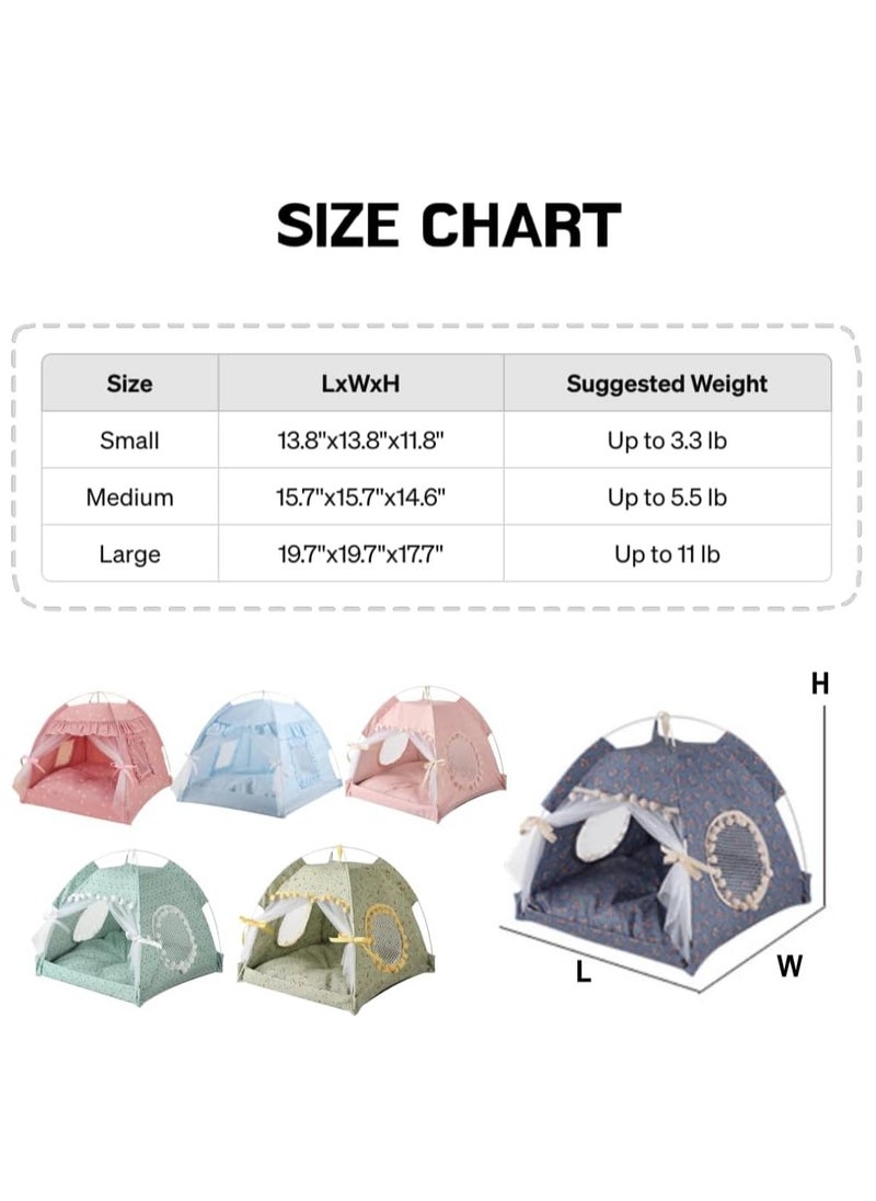 Cat Bed Tent Dog House Indoor and Outdoor Lace Mesh Breathable Window Door Curtain Removable Portable Nest Tent House (Small Light Green)