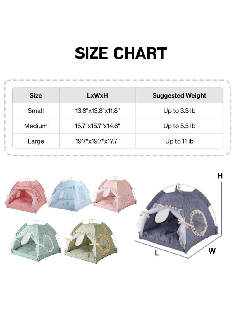 Cat Bed Tent Dog House Indoor and Outdoor Lace Mesh Breathable Window Door Curtain Removable Portable Nest Tent House (Small Gray)