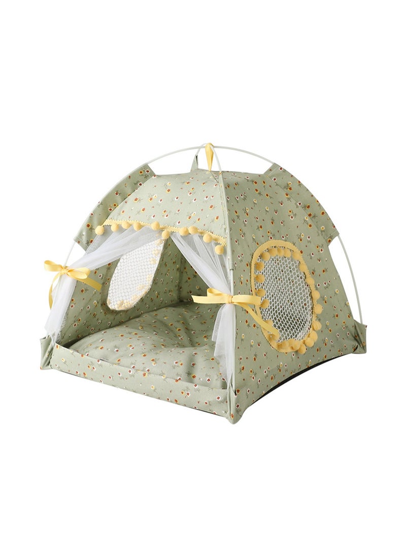 Cat Bed Tent Dog House Indoor and Outdoor Lace Mesh Breathable Window Door Curtain Removable Portable Nest Tent House (Small Green)