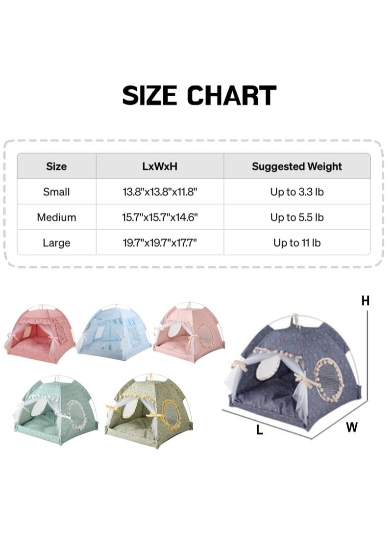 Cat Bed Tent Dog House Indoor and Outdoor Lace Mesh Breathable Window Door Curtain Removable Portable Nest Tent House (Small Green)